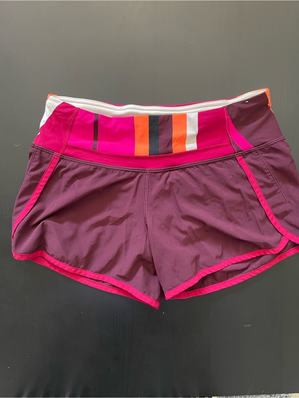 lululemon athletica Maroon Shorts with Pink and Orange Accents